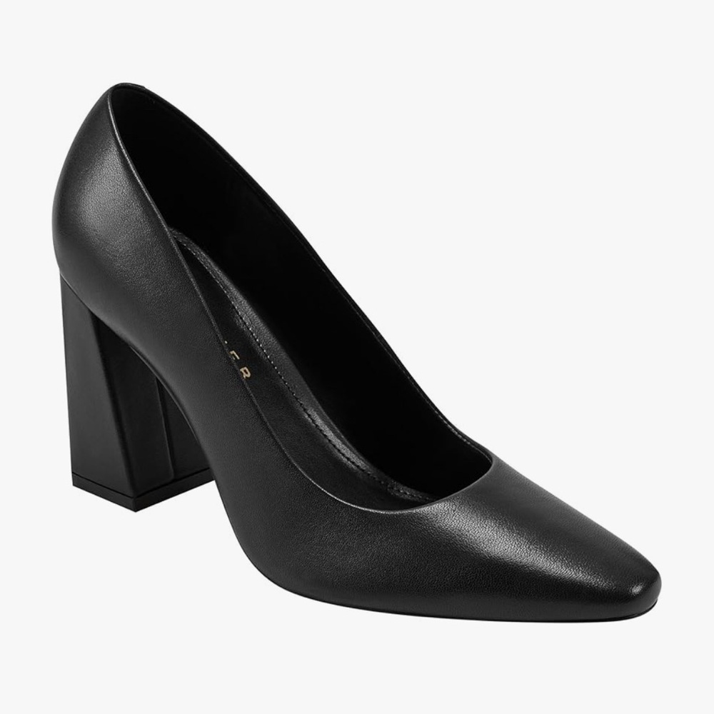 MARC FISHER Women’s Yalina Black LEATHER Pump Chunky Block Heel Shoes Size 9 NEW